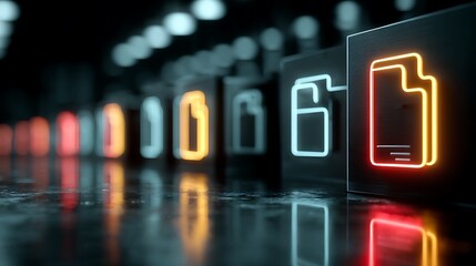 Neon signage in dimly lit corridor