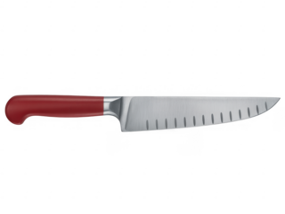 Chef's knife with red handle silver blade kitchen isolated on a transparent background