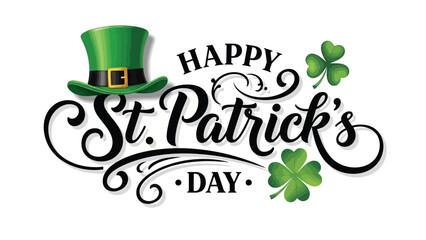 A vibrant st patrick s day graphic featuring a leprechaun s hat shamrocks and decorative lettering
