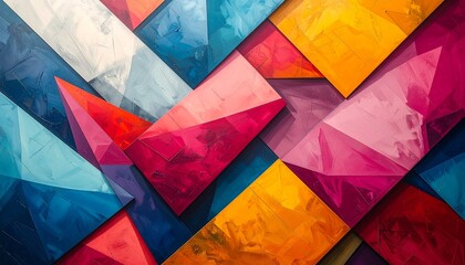 Abstract geometric background with vibrant colors and sharp edges, creating a modern and dynamic visual effect.