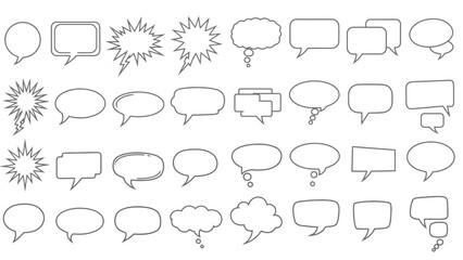 Fototapeta premium Collection of various black and white comic book speech bubbles and thought bubbles illustrations