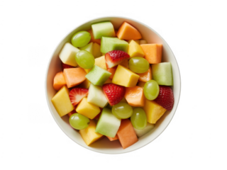 Colorful fruit mix in a white bowl fruit salad mixed isolated on a transparent background
