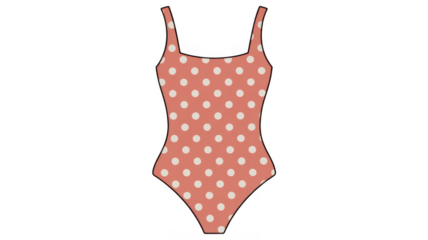 Coral polka dot swimsuit one-piece isolated on a transparent background