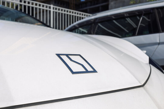 Close-up of the Zeekr logo on a white luxury electric car hood, Ramat Gan, Israel, 24 December, 2025