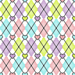 Argyle traditional vector pattern. Seamless geometric illustration pattern. Argyle vector pink heart pattern repeat Seamless geometric background clothing, wrapping paper, backdrop, pixelated
