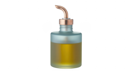 Glass oil dispenser bottle with copper spout isolated on a transparent background