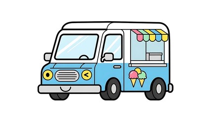 Colorful Cartoon Ice Cream Truck Illustration.