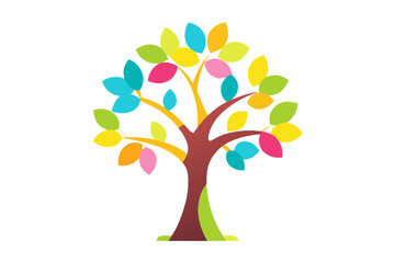 abstract tree with colorful flowers