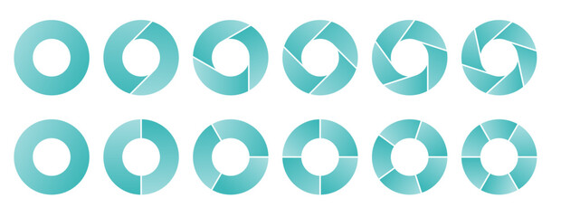 Circle diagram, pie chart infographic design. business elements and statistics with numbers. Colorful diagram collection with, 1 to 7 sections.