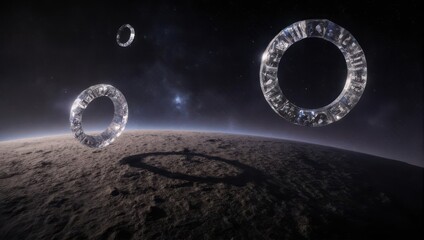 Futuristic Space Rings Orbiting a Planet - A Vision of Advanced Civilization.