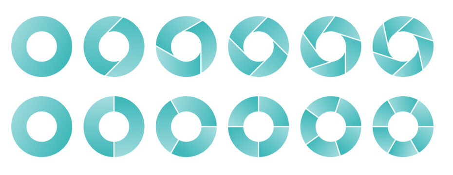 Circle diagram, pie chart infographic design. business elements and statistics with numbers. Colorful diagram collection with, 1 to 7 sections.
