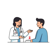 Obraz premium Flat design illustration vector of a doctor and patient in a consultation with a red awareness ribbon on the table.