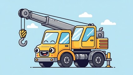 Yellow Tow Truck with Crane Illustration.