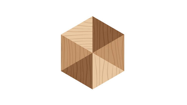 An illustrated, isometric view of a three-dimensional wooden hexagon, rendered in a muted color palette, set against a pristine white backdrop