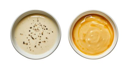 Cream of Chicken Soup and Turkey Soup Two Bowls Side by Side on Transparent Background