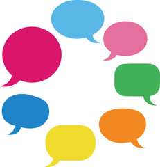 Colorful speech bubble icons arranged in circle, social communication and chat conversation flat vector illustration