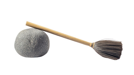 Curling stone and broom side by side top-down perspective isolated on transparent background