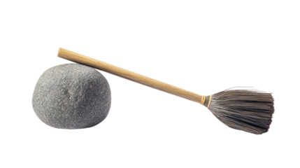 Curling stone and broom side by side top-down perspective isolated on transparent background