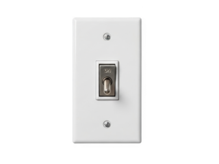 Png isolated transparent background White toggle light switch with O N position indicated on a black background