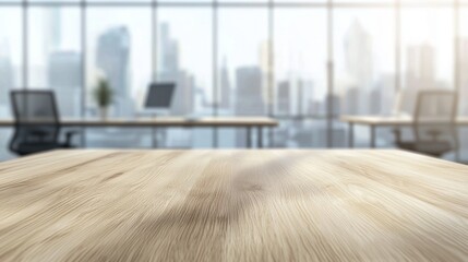 Wooden tabletop with city view background