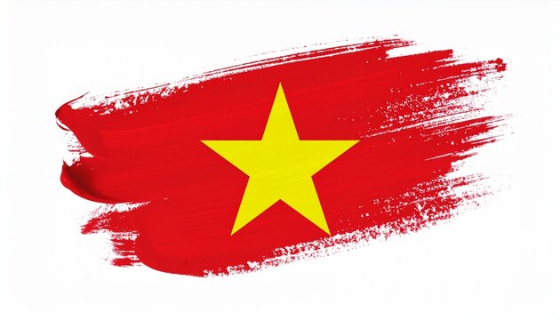 Artistic Vietnam Flag with Red Paint Brush Stroke and Yellow Star