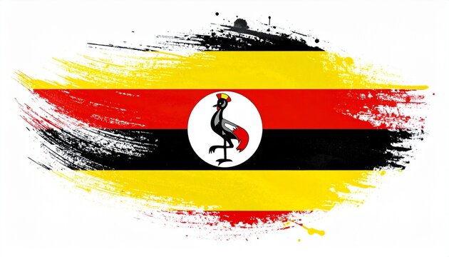 Artistic Uganda Flag with Colorful Brush Stroke and Grey Crowned Crane Emblem