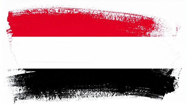 Artistic Yemen Flag with Red White and Black Horizontal Paint Brush Strokes