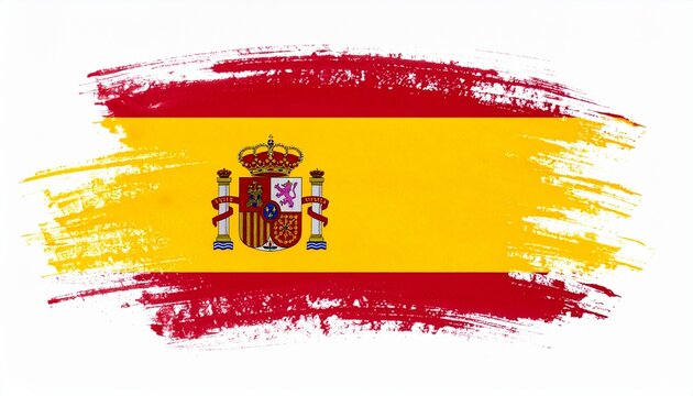 Artistic Spain Flag with Red and Yellow Brush Strokes and Spanish Coat of Arms