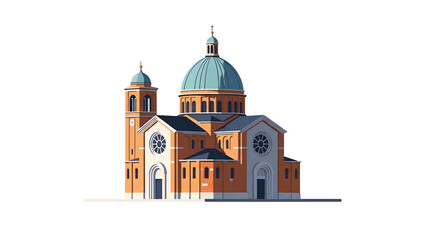 Obraz premium An architectural illustration of a church with a large dome, two towers, and intricate details, set against a stark white background