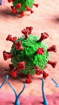 Medical infographic about RSV, respiratory syncytial virus with a close-up of the virus