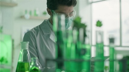 Scientist uses an AI-powered tablet in a smart laboratory, biomedical research data, and advanced health technology for real-time medical analysis and innovation. - Powered by Adobe