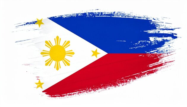 Artistic Philippines Flag with Blue and Red Paint Brush Strokes, Sun and Three Stars Symbol