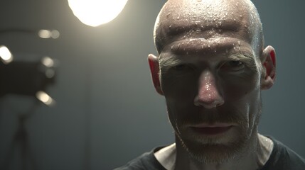 Obraz premium Man with a beard and glasses is standing in front of a light