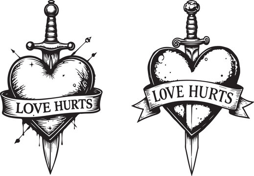 Love hurts heart tattoo designs