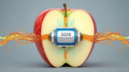 a vibrant red apple is cut in half revealing a futuristic circuit board and digital display within symbolizing technological integration high quality professional detailed modern elegant