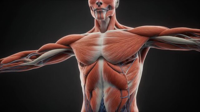 Detailed Human Anatomy Musculature Torso and Neck With Veins and Muscles Visible