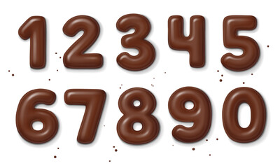 Chocolate numbers with shadow on white background
