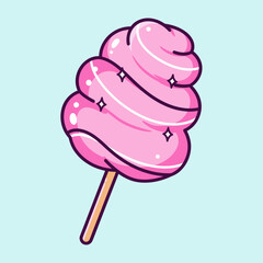 Illustration of a Pink Cotton Candy on a Stick.