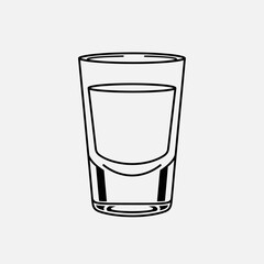 Illustration of a shot glass filled with a clear liquid.