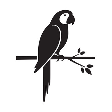 "Stylized Parrot Silhouette on Leafy Branch"