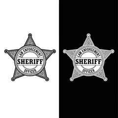 Sheriff Star Badge Emblem - Law Enforcement Symbol in Black and White.