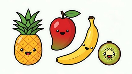 Cartoon Fruits with Smiling Faces Illustration.
