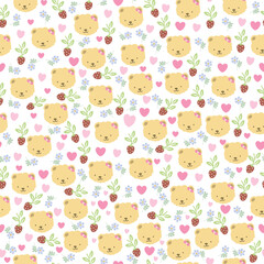 Cute seamless Valentine pattern with cartoon bears and hearts. Perfect for school projects, kids designs, wrapping paper, textiles, wallpapers, and romantic backgrounds
