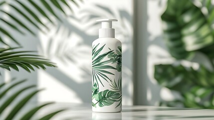 Tropical leaf lotion bottle