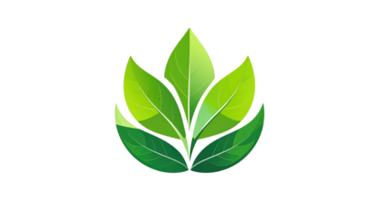 Graphic with a stylized arrangement of green leaves. The leaves transition from dark to light, layered in a semi-circle on a black background