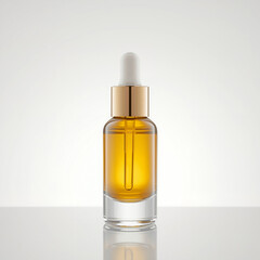 Fototapeta premium Premium Cosmetic Amber Glass Dropper Bottle Mockup with Gold Cap and Pipette for Essential Oils, Serums, and Luxury Skincare Branding