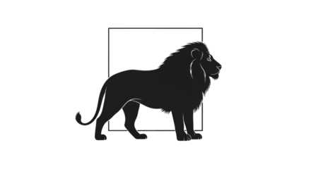Silhouette of a majestic lion within a square frame Keywords: lion, silhouette, animal, wild