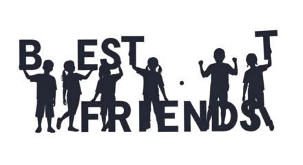 Silhouette of Children Holding Letters Spelling Best Friends