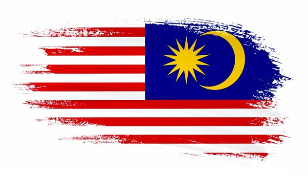 Artistic Malaysia Flag with Red and White Stripes, Yellow Crescent and 14-Point Star - Jalur Gemilang National Symbol