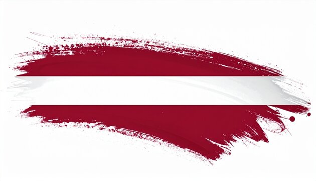 Artistic Latvia Flag with Carmine Red and White Paint Brush Strokes - Latvian National Symbol